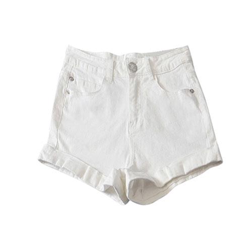 High Waist Stretch Denim Rolled Cuff Shorts