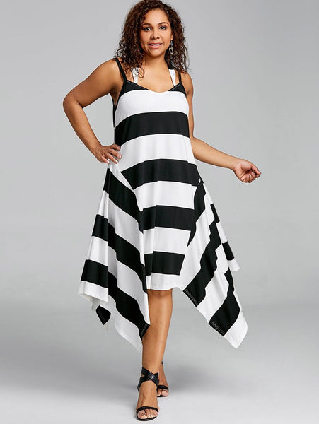 Plus Size 5XL Maxi Black White Striped Dresses