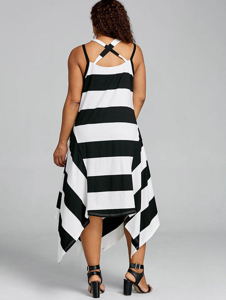 Plus Size 5XL Maxi Black White Striped Dresses