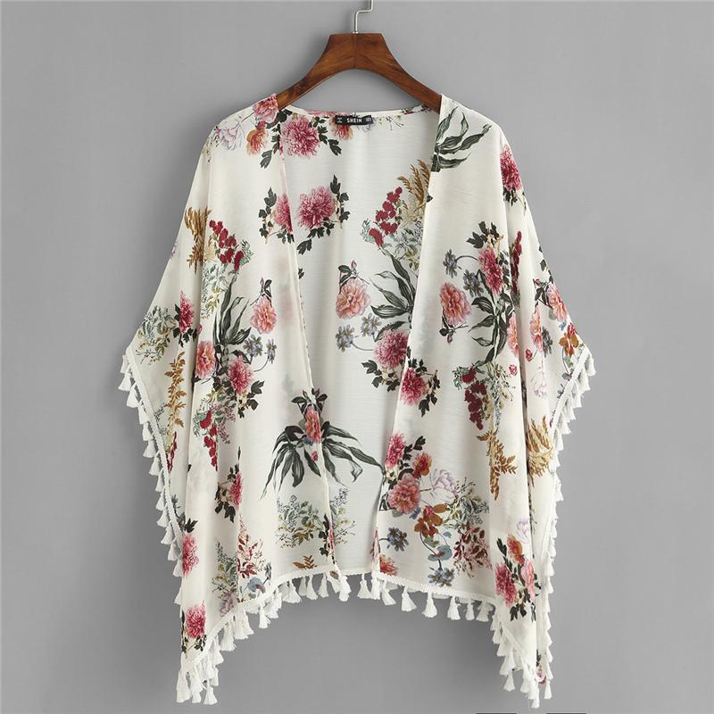 Tassel Detail Floral Kimono
