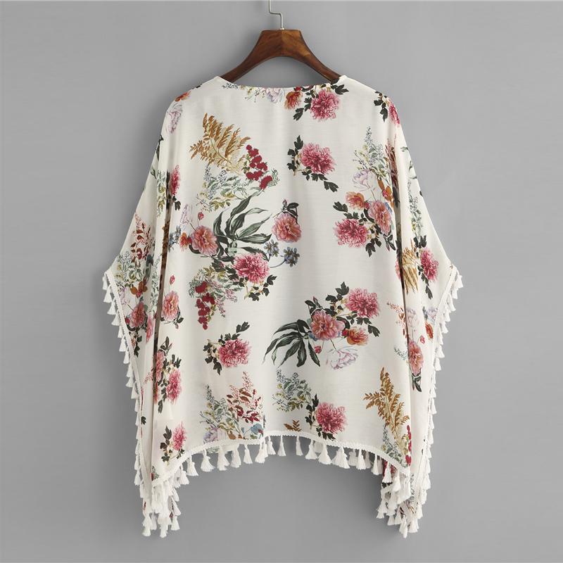 Tassel Detail Floral Kimono