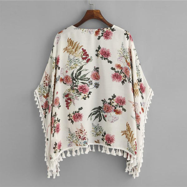 Tassel Detail Floral Kimono