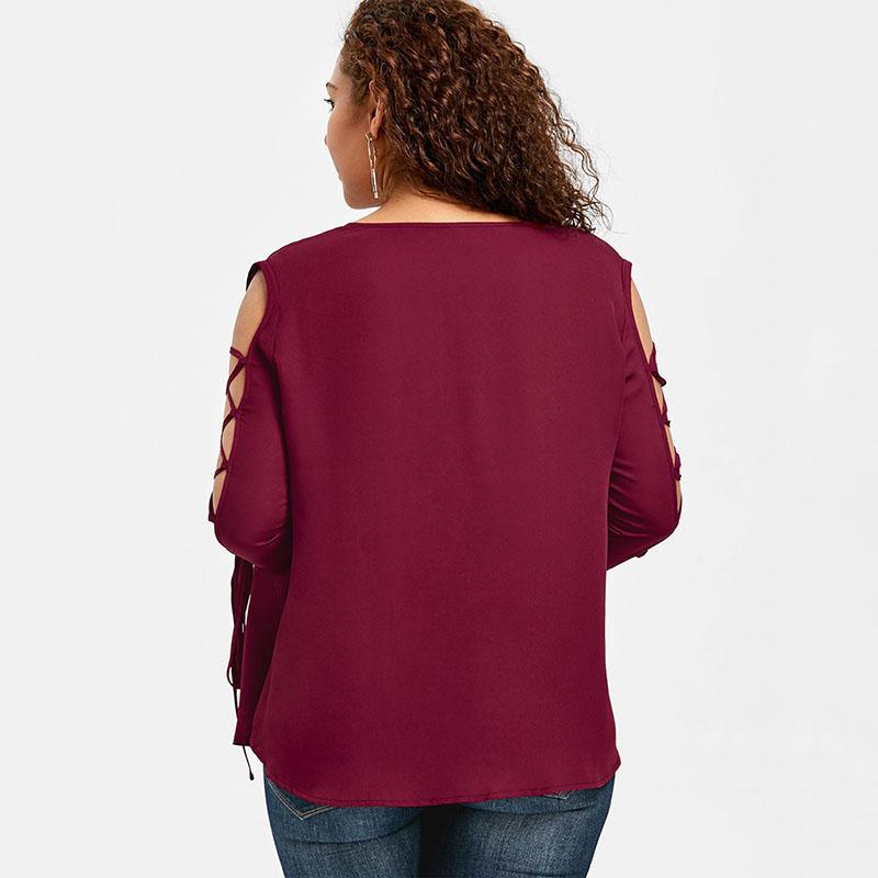Plus Size Lace Up Flare Bell Sleeve Top