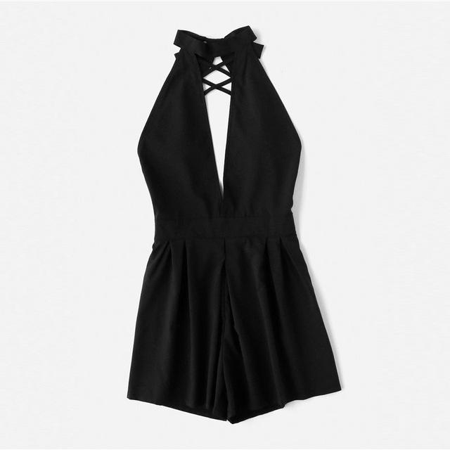 Plunging V-neckline Lattice Halter Romper