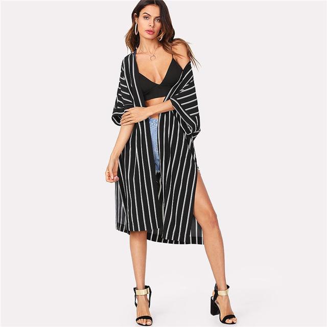Vertical Striped Longline Kimono