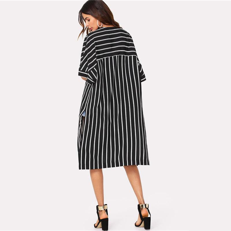 Vertical Striped Longline Kimono