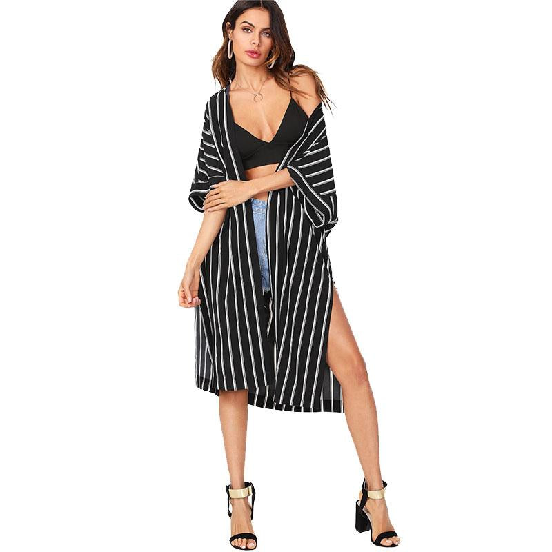 Vertical Striped Longline Kimono