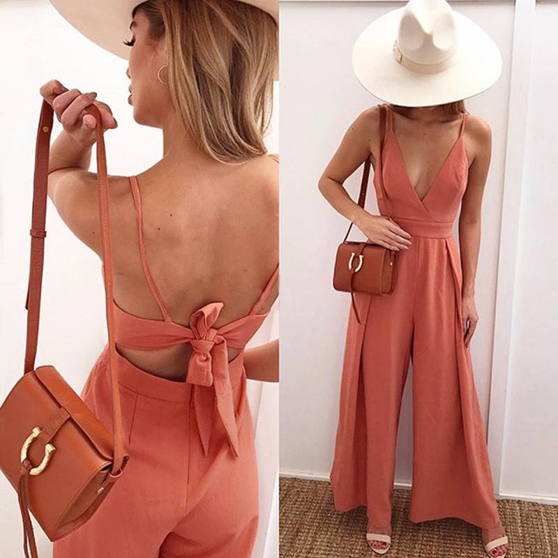 Sexy V Neck Backless Strap Jumpsuit
