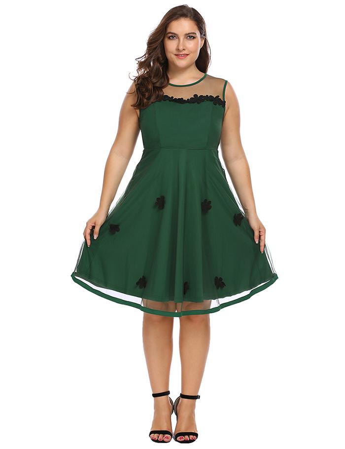 Vintage Sleeveless Mesh Fit and Flare Dress
