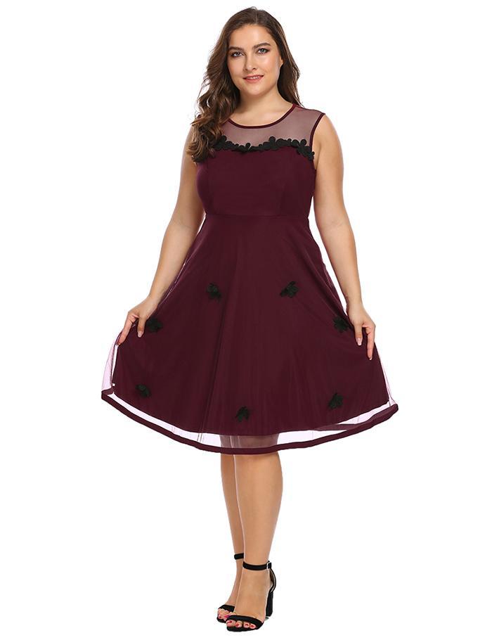 Vintage Sleeveless Mesh Fit and Flare Dress