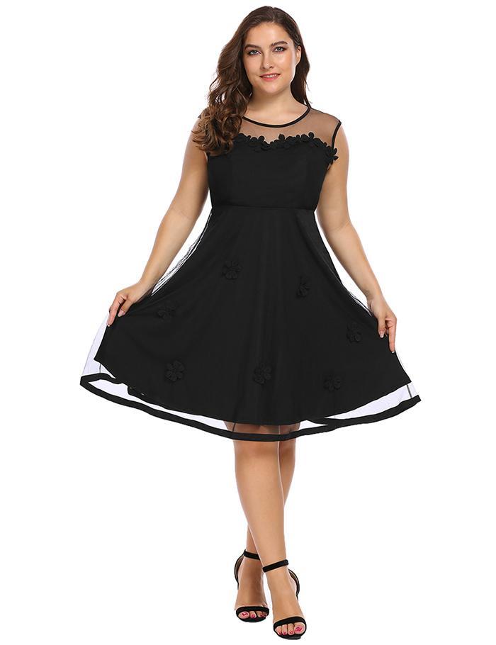 Vintage Sleeveless Mesh Fit and Flare Dress