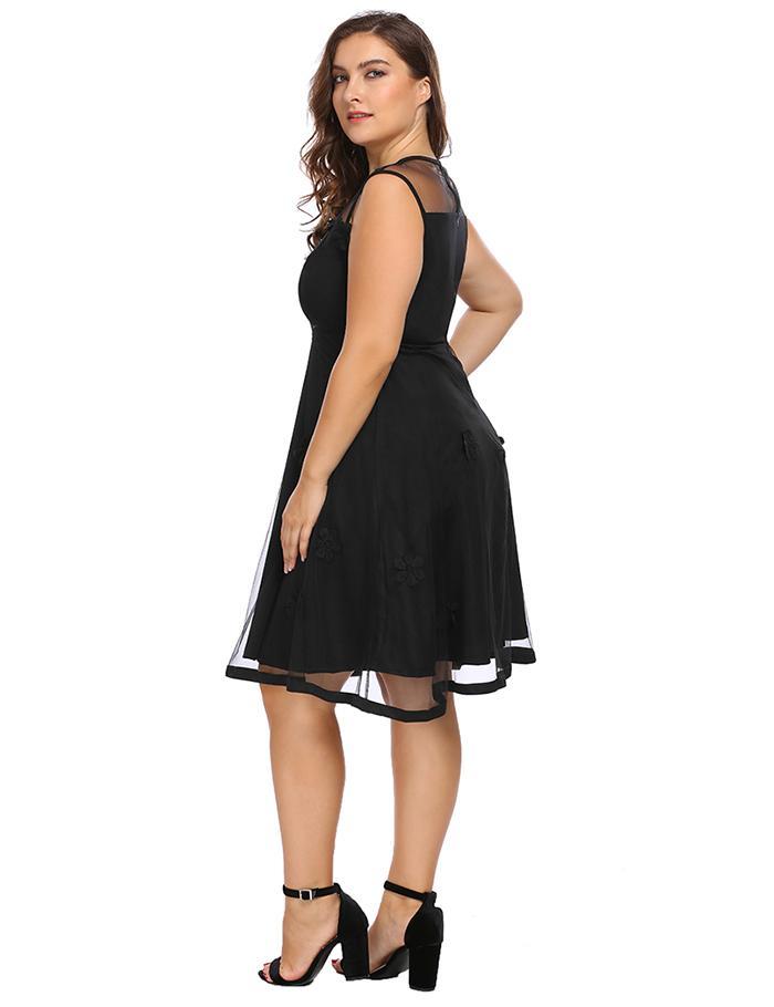 Vintage Sleeveless Mesh Fit and Flare Dress