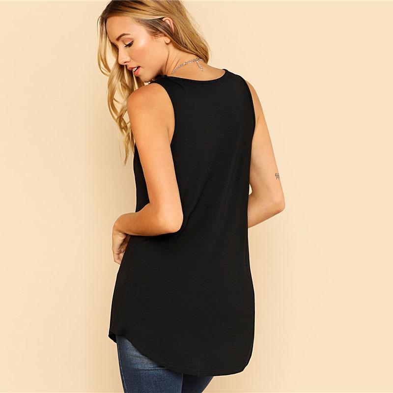 Casual Black Dolphin Hem Tank Top