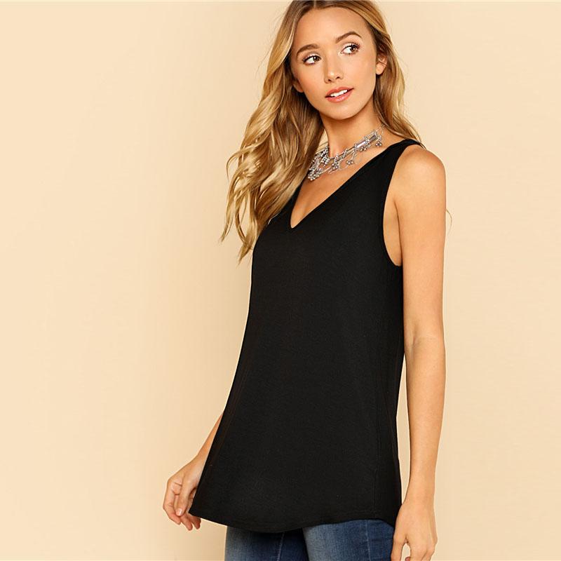 Casual Black Dolphin Hem Tank Top