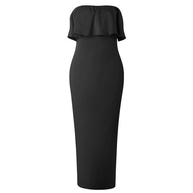 Strapless Layered Ruffle Maxi Dress