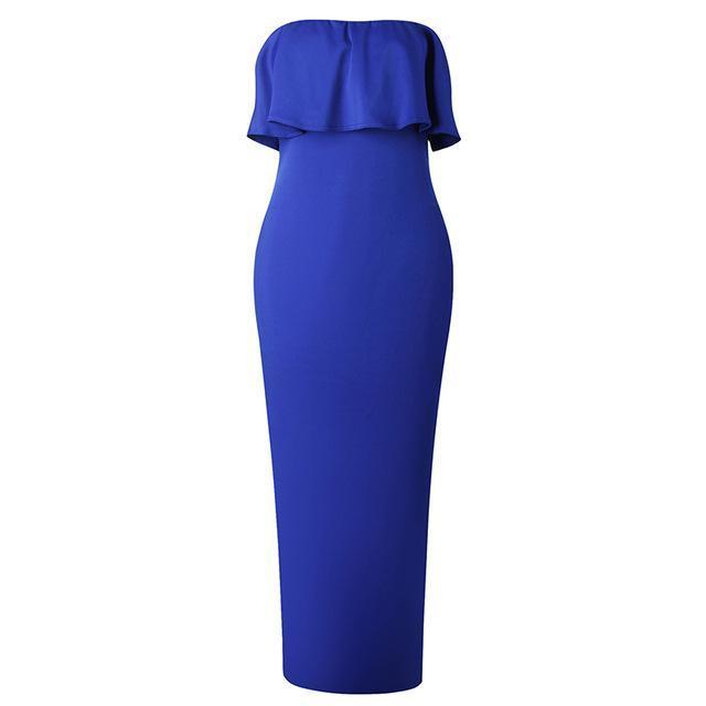 Strapless Layered Ruffle Maxi Dress