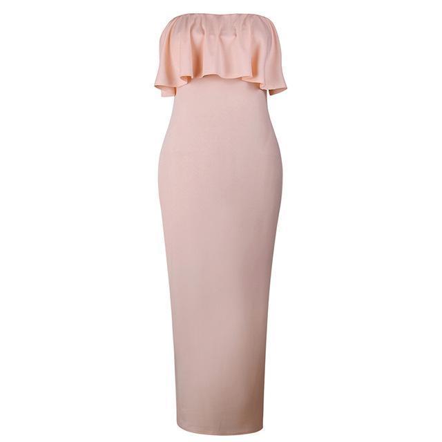 Strapless Layered Ruffle Maxi Dress