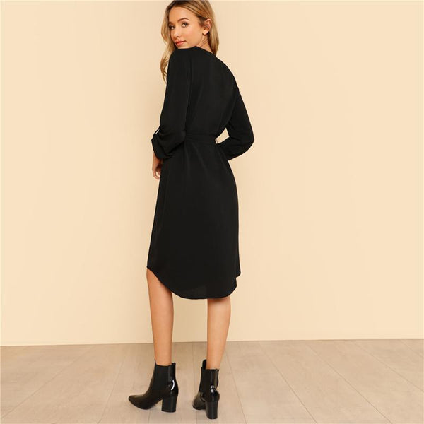 Black Shirt Knee-Length Dress