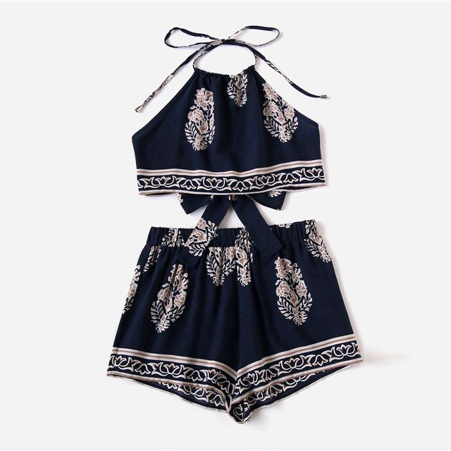Tribal Knot Halter Top And Shorts Two Piece Set