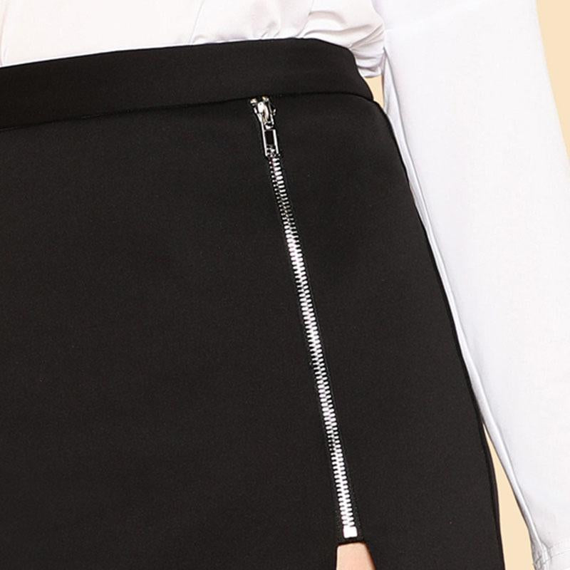 Black Exposed Zip Front Skirt