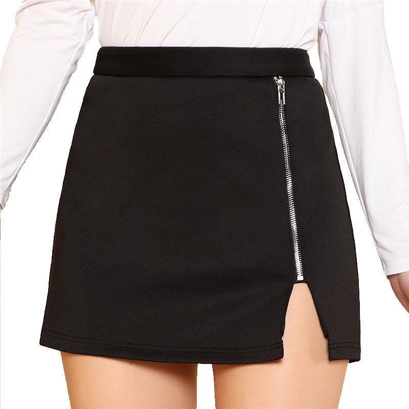 Black Exposed Zip Front Skirt