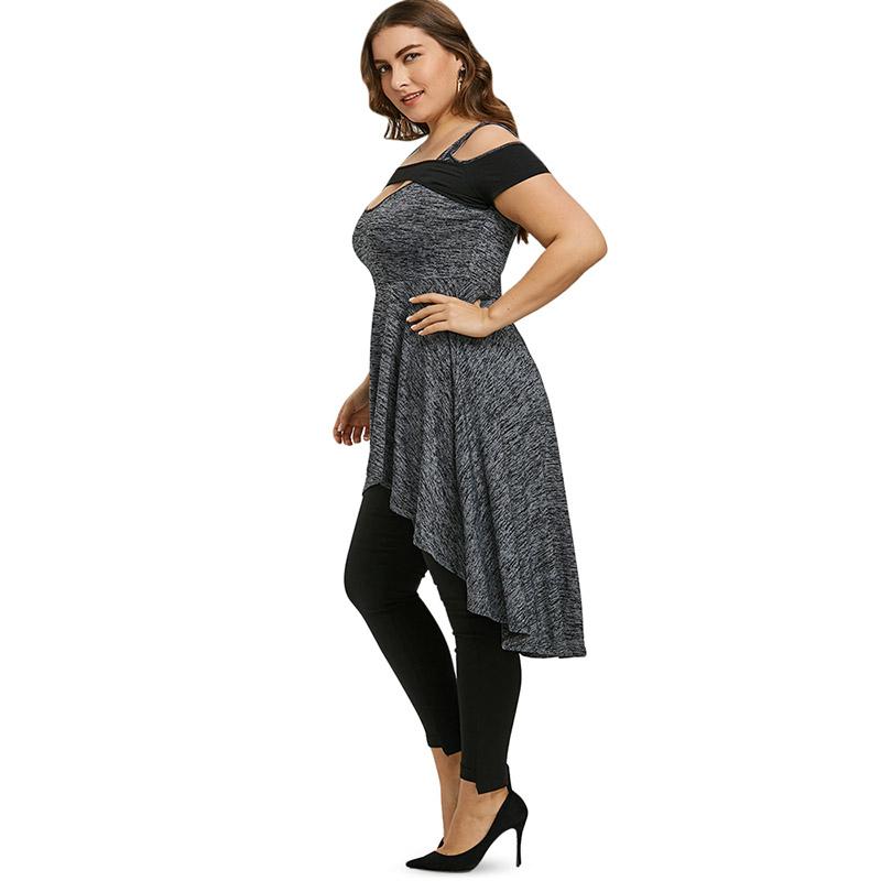 Plus Size Cold Shoulder Cut Out High Low Vintage Top