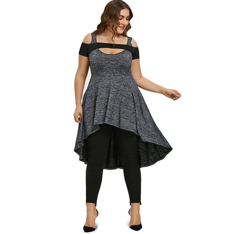 Plus Size Cold Shoulder Cut Out High Low Vintage Top