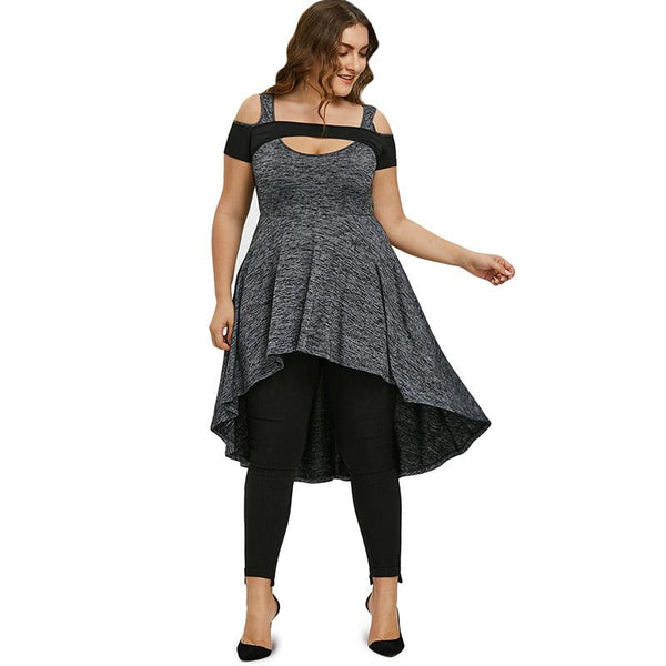 Plus Size Cold Shoulder Cut Out High Low Vintage Top