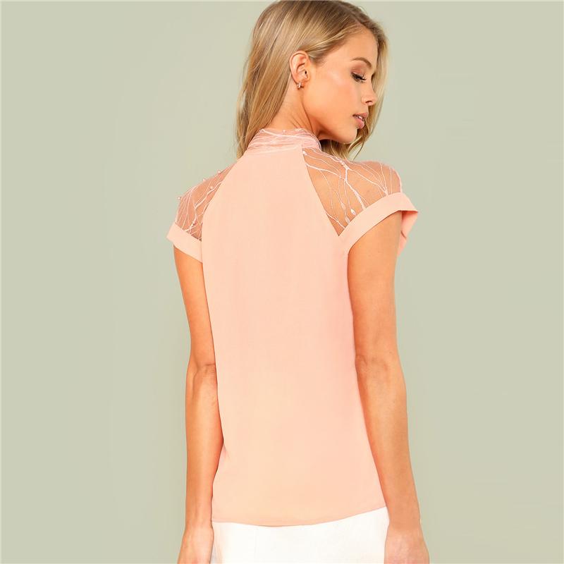 Pearl Beading Nude Pink Mesh Top