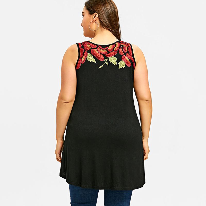 Plus Size Embroidered Black Tank Top