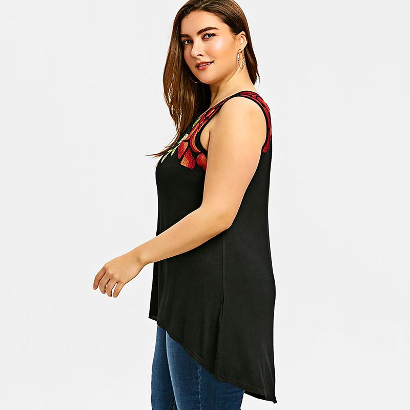 Plus Size Embroidered Black Tank Top