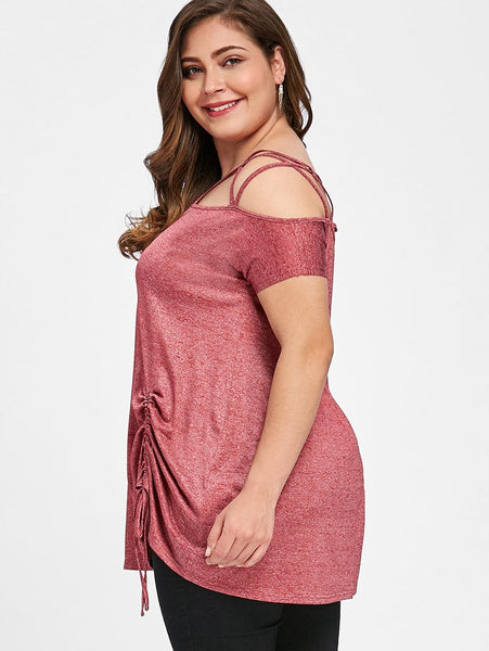 Plus Size Off Shoulder Strappy Lace Up Top
