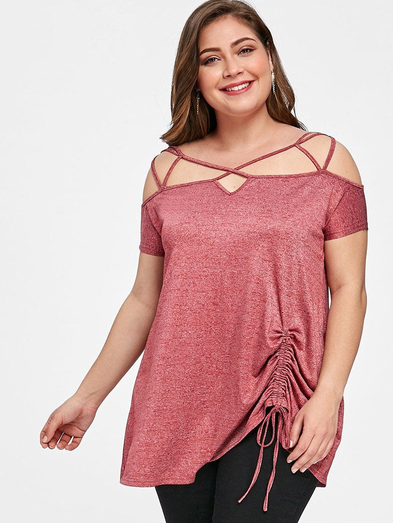 Plus Size Off Shoulder Strappy Lace Up Top