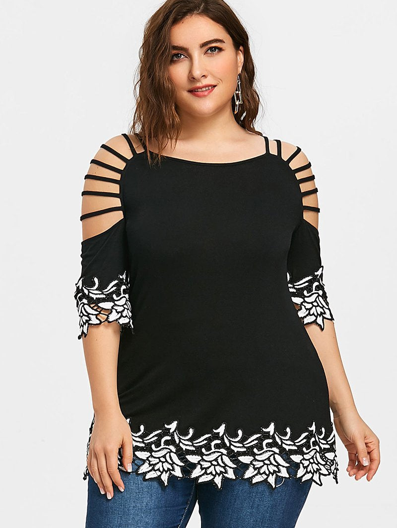 Off the Shoulder Lace Up Floral Crochet Top