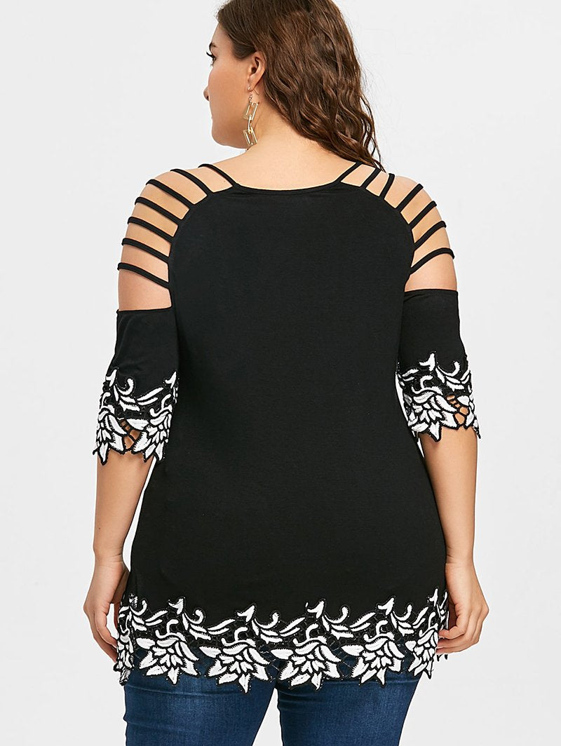 Off the Shoulder Lace Up Floral Crochet Top