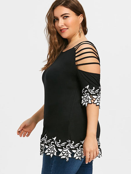 Off the Shoulder Lace Up Floral Crochet Top