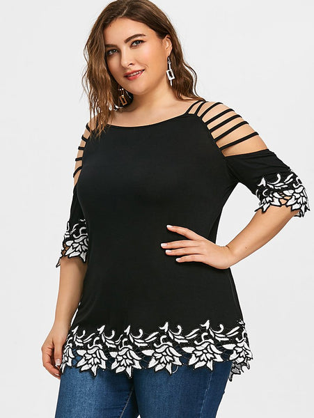 Off the Shoulder Lace Up Floral Crochet Top