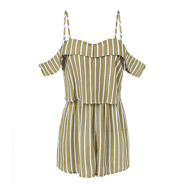 Striped Open Shoulder Romper