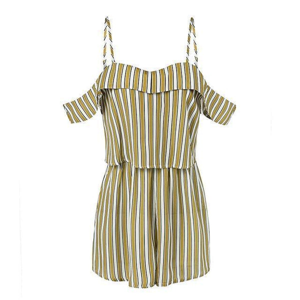 Striped Open Shoulder Romper