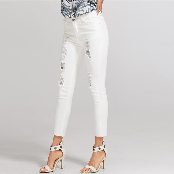 White Skinny Ripped Jeans