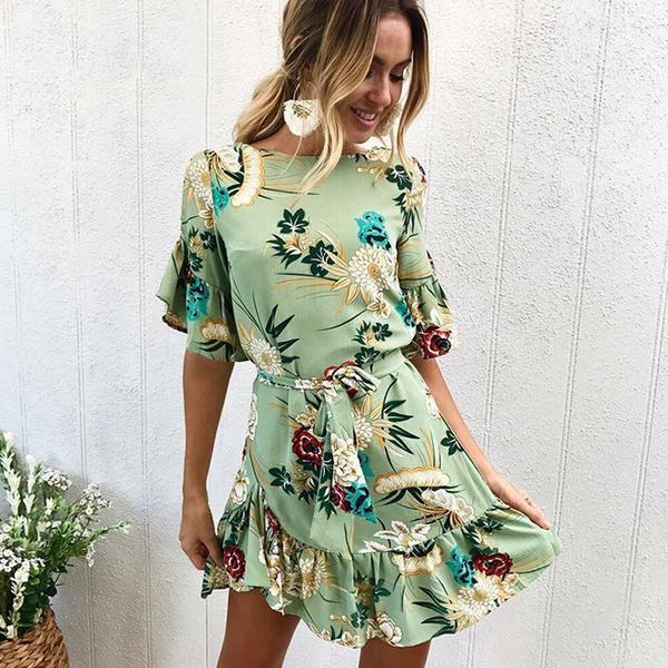 Spring Print Ruffled Mini Dress