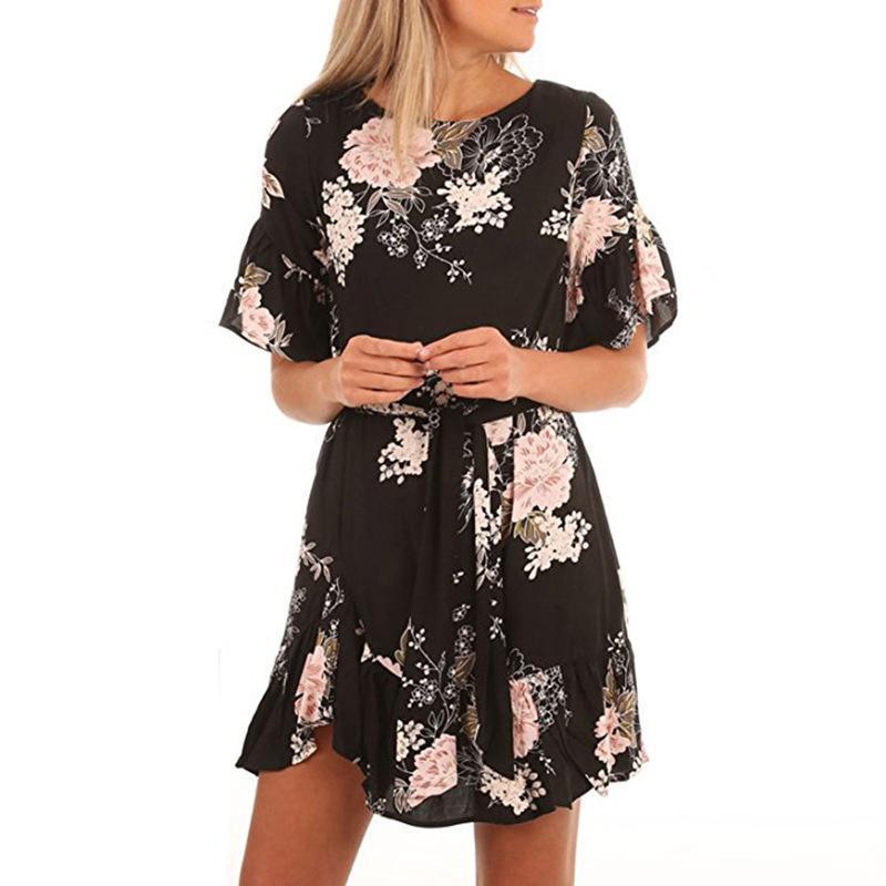 Spring Print Ruffled Mini Dress