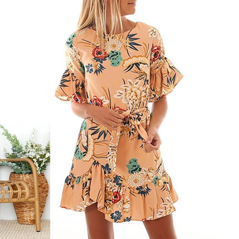 Spring Print Ruffled Mini Dress