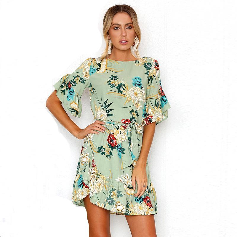 Spring Print Ruffled Mini Dress