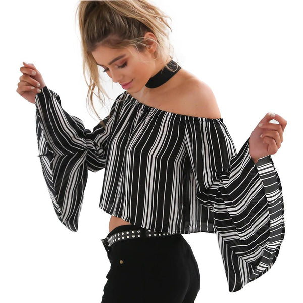 Striped Boardwalk Off Shoulder Crop Top