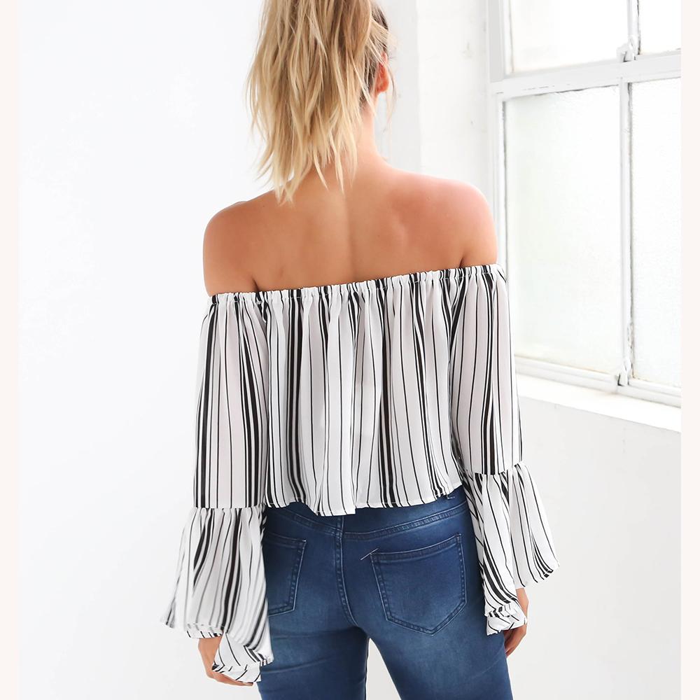 Striped Boardwalk Off Shoulder Crop Top